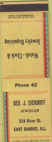 Matchbook Cover - Geo Eickhoff Jeweler East Dundee IL