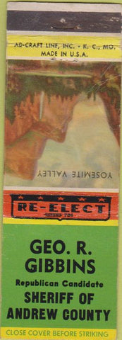 Matchbook Cover - Geo Gibbons Sheriff Andrew County MO WORN CREASE