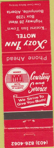 Matchbook Cover - Kozy Inn Motel Bonnyville AB