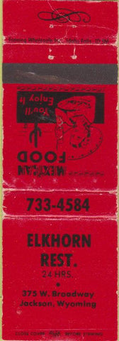 Matchbook Cover - Elkhorn Restaurant Jackson WY girlie WORN