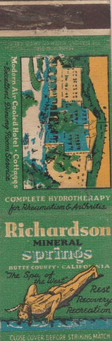 Matchbook Cover - Richardson Mineral Springs Butte County CA WORN