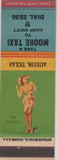 Matchbook Cover - Moore Taxi Austin TX Pinup Tony's Tavern Camp Swift