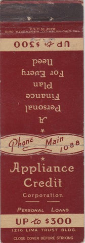 Matchbook Cover - Appliance Credit Corp Lima OH?