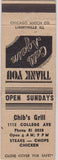 Matchbook Cover - Chib's Grill Indianapolis IN