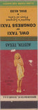 Matchbook Cover - Owl Taxi Congress Taxi Austin TX pinup Tony's Tavern WEAR