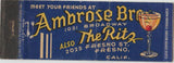 Matchbook Cover - Ambrose Bar Fresno CA The Ritz WEAR