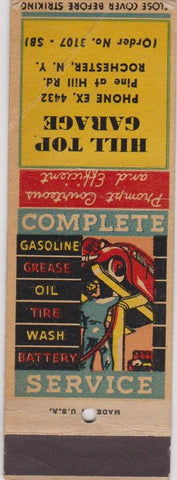 Matchbook Cover - Hill Top Garage Rochester NY WEAR SAMPLE