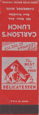 Matchbook Cover - Carlson's Lunch Cambridge MA SAMPLE WEAR