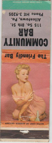 Matchbook Cover - Community Bar Allentown PA pinup POOR