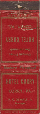 Matchbook Cover - Hotel Corry PA POOR