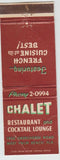 Matchbook Cover - Chalet Restaurant West Palm Beach FL WORN