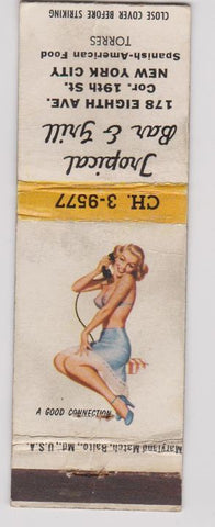 Matchbook Cover - Tropical Bar Grill New York City pinup Spanish food WORN