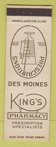Matchbook Cover - King's Pharmacy drugs Des Moines IA