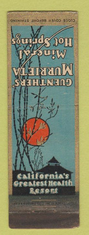 Matchbook Cover - Guenther's Murrieta Mineral Hot Springs CA