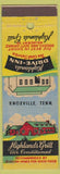 Matchbook Cover - Highlands Drive Inn Knoxville TN Grill