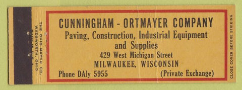 Matchbook Cover - Cunningham Ortmayer Co Paving Construction Milwaukee WI