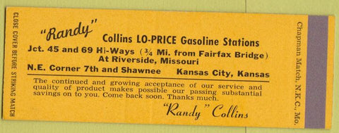 Matchbook Cover - Collins Gas oil Kansas City MO SAMPLE