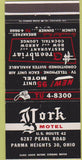 Matchbook Cover - York Motel Parma Heights OH 30 Strike