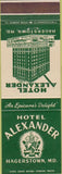 Matchbook Cover - Hotel Alexander Hagerstown MD