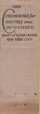 Matchbook Cover - The Commodore New York City hotel WEAR