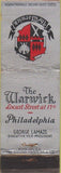 Matchbook Cover - The Warwick Hotel Philadephia PA
