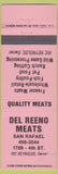 Matchbook Cover - Del Reeno Meats San Rafael CA