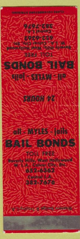 Matchbook Cover - Myles Bail Bonds Culver City Beverly Hills CA SAMPLE