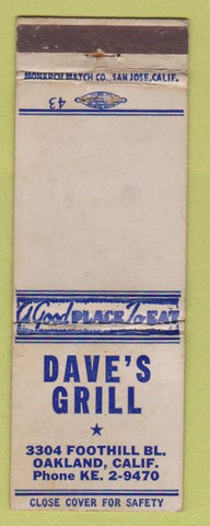 Matchbook Cover - Dave's Grill Oakland CA WORN