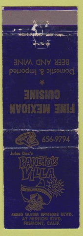 Matchbook Cover - Pancho's Villa Freomont CA Mexican Food WEAR