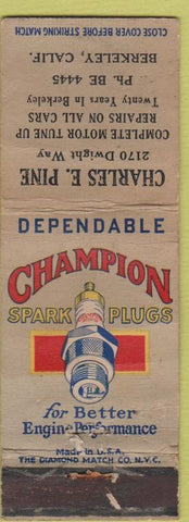 Matchbook Cover - Champion Spark Plugs Berkeley CA WORN
