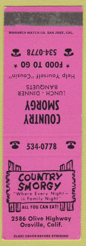 Matchbook Cover - Country Smorgy Oroville CA SAMPLE