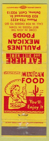 Matchbook Cover - Pauline's Mexican Food Delano CA girlie WEAR
