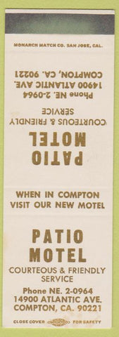 Matchbook Cover - Patio Motel Compton CA SAMPLE