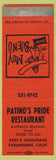 Matchbook Cover - Patino's Pride Mexican Food Paramount CA SAMPLE