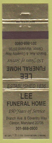 Matchbook Cover - Lee Funeral Home Clinton MD