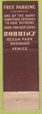 Matchbook Cover - Robbin's Venice Redondo Ocean Park CA