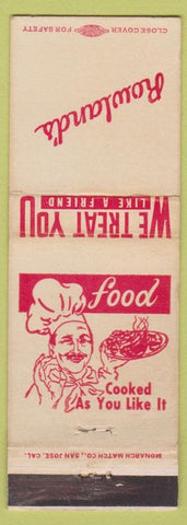 Matchbook Cover - Rowland's restaurant NO TOWN