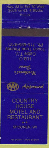 Matchbook Cover - Country House Motel Spooner WI