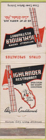 Matchbook Cover - Highlander Restaurant Lake Wales FL