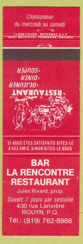 Matchbook Cover - Bar La Rencontre Restaurant Rouyn QC