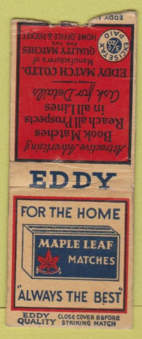 Matchbook Cover - Eddy Maple Leaf Matches Eddy Quality BOBTAIL WORN