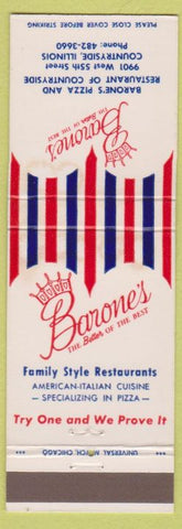 Matchbook Cover - Barone's Countryside IL Pizza