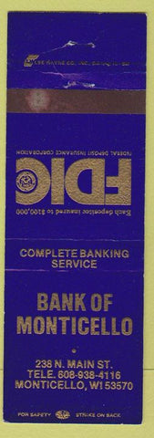 Matchbook Cover - Bank of Monticello WI
