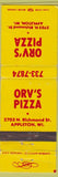 Matchbook Cover - Orv's Pizza Appleton WI
