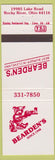 Matchbook Cover - Bearden's Rocky River OH Hamburgers