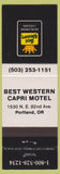 Matchbook Cover - Best Western Capri Motel Portland OR