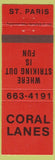 Matchbook Cover - Coral Bowling Lanes St Paris OH