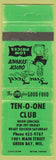 Matchbook Cover - Ten O One Club Green Way WI WEAR