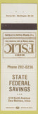 Matchbook Cover - State Federal Savings Des Moines IA