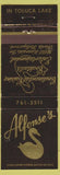 Matchbook Cover - Alfonse's Toluca Lake CA swan